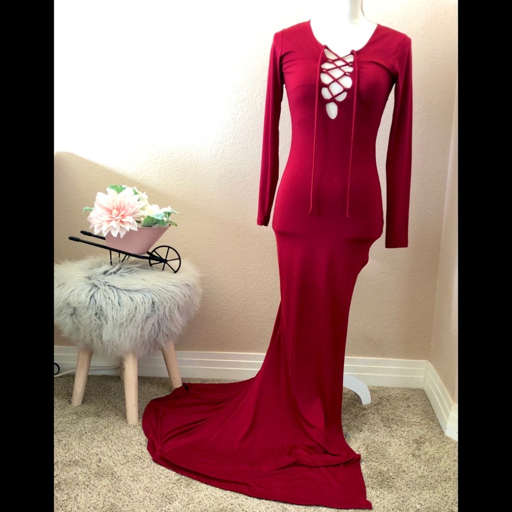good time USA long red dress lace up chest medium